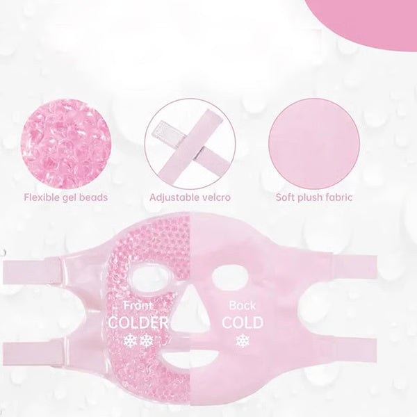 Full Face Massage Ice Compress Mask with Flexible Gel Beads, Adjustable Velcro and Soft Plush Fabric for Eye and Face