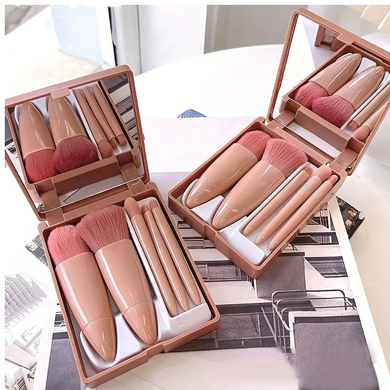 Mini Travel Makeup Brush Set Compact & Foldable Makeup Kit with Mirror for Easy Touch Ups