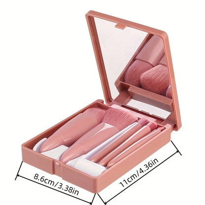 Mini Travel Makeup Brush Set Compact & Foldable Makeup Kit with Mirror for Easy Touch Ups