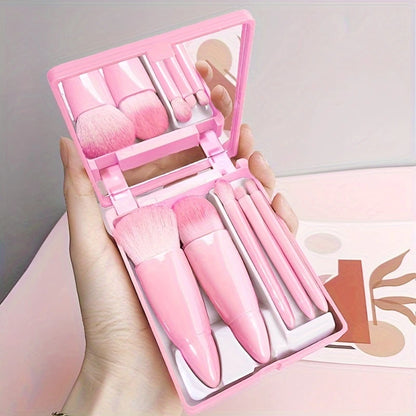 Mini Travel Makeup Brush Set Compact & Foldable Makeup Kit with Mirror for Easy Touch Ups