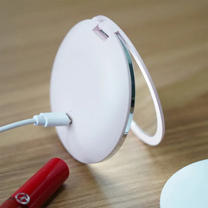 Portable LED Makeup Mirror Handheld Pocket Compact, Dual Sided Mirror with 5x Magnification, USB Rechargeable