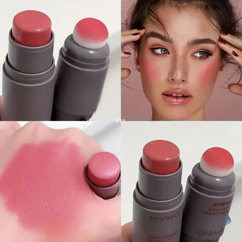 Blush Stick, Double-ended Creamy Rouge, Expansive Color, Long Lasting Matte Makeup, Monochrome Blendable