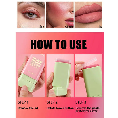 Multi-Functional Blush Stick, Waterproof Long Lasting Makeup, Easy Color Delicate Moisture, Cream-to-Glow Cheeks & Lips