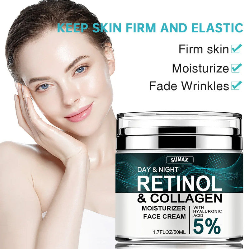 Face Moisturizer Retinol Cream, Anti Aging Wrinkle Remover with Collagen & Hyaluronic Acid Skin Care Cream