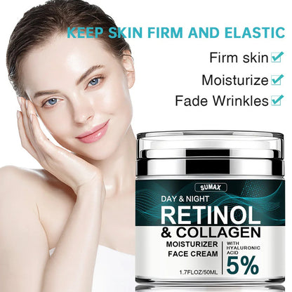 Face Moisturizer Retinol Cream, Anti Aging Wrinkle Remover with Collagen & Hyaluronic Acid Skin Care Cream