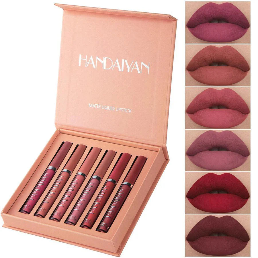 HANDAIYAN 6 Colors/box Matte Liquid Lip stick Kit Women Makeup Set Matt Lipstick Lips Beauty Make Up Cosmetics Tint Lip Gloss Waterproof